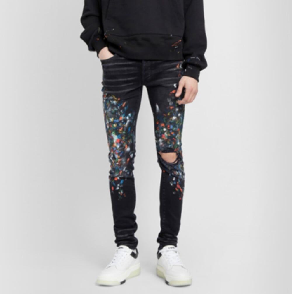 AMIRI Paint Splatter Distressed Slim Jeans Aged Black Sz 30 x 34 $1590 {H50}